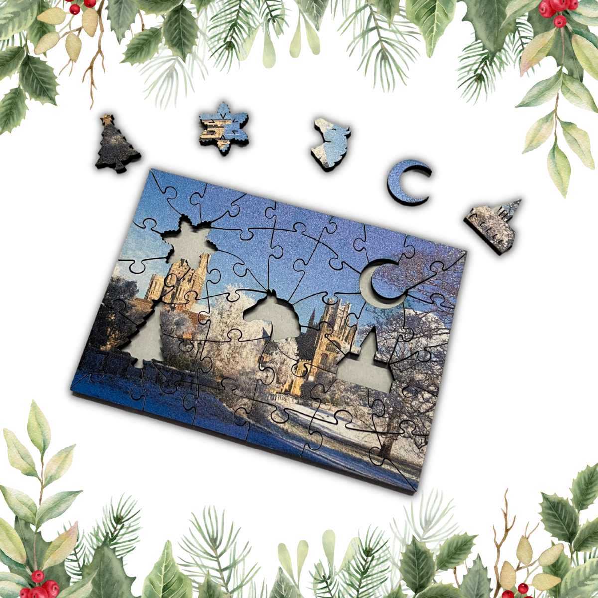 Image of Ely Cathedral in Winter Mini Wooden Jigsaw