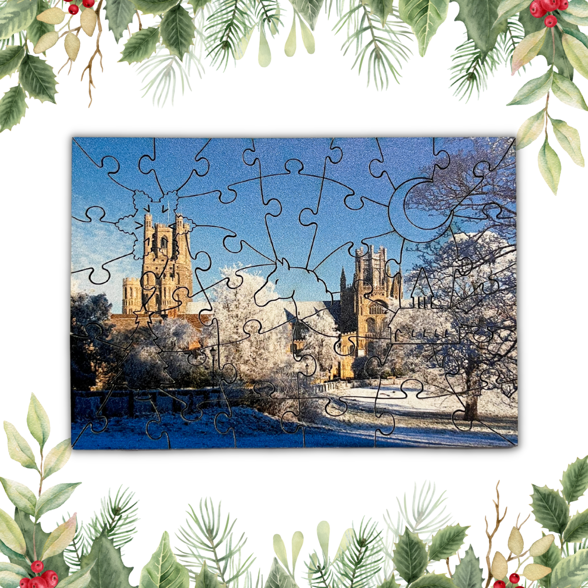 Image of Ely Cathedral in Winter Mini Wooden Jigsaw